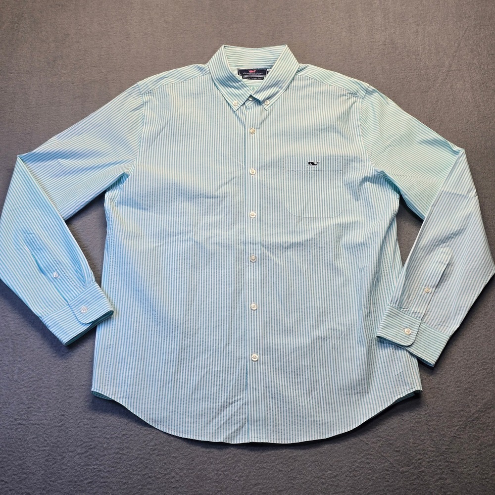 Vineyard Vines Slim Fit Tucker Shirt Mens Large Blue White Striped Button Down L